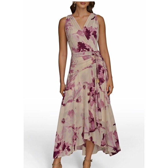 Donna Karen New York Dresses & Skirts - Donna Karan New York Chiffon Floral Faux-Wrap Midi Dress size 6